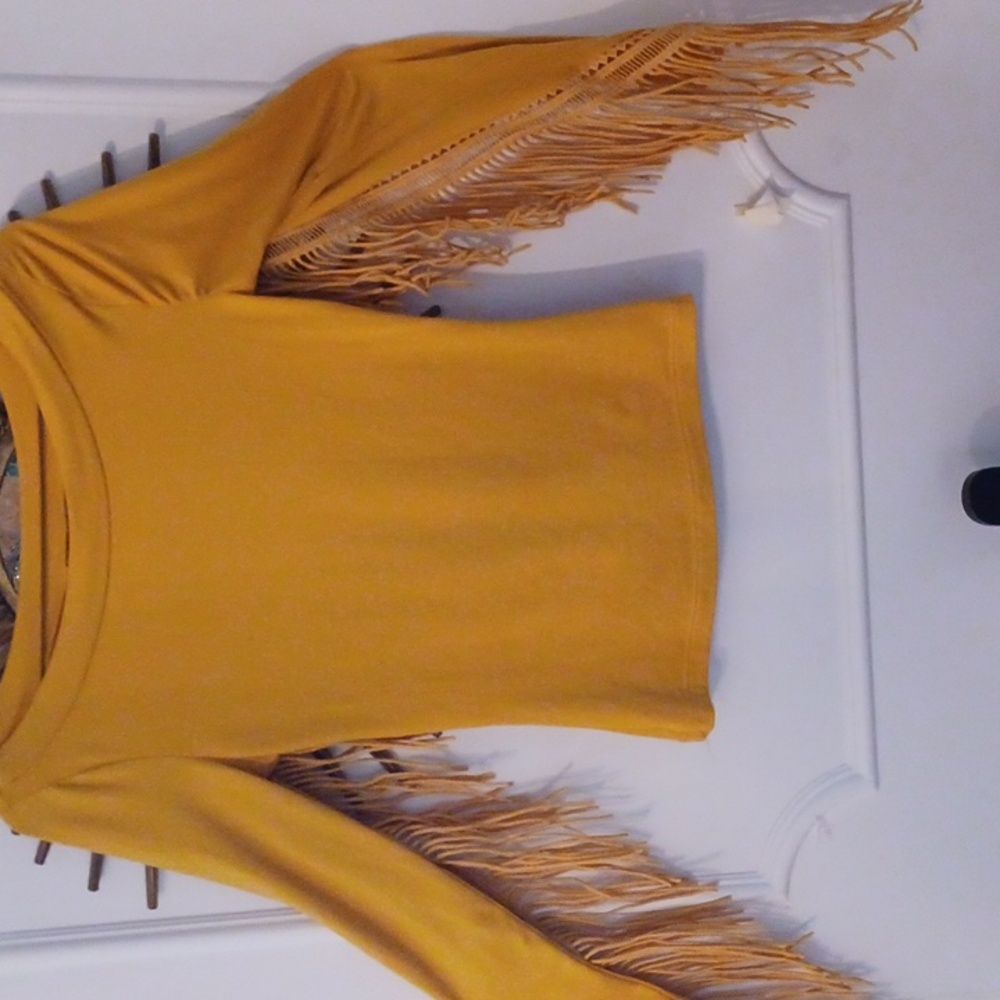 Mustard Fringe Long Sleeve Top